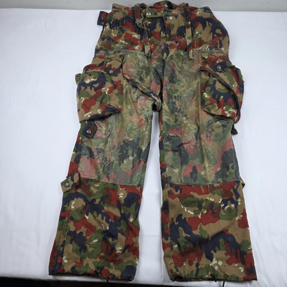 Vintage Swiss Army Pants Mens 34x30 Multicolor Camo Canvas Cargo Suspenders